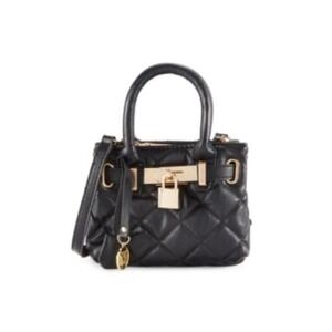 Studio Badgley Mischka Black‎ Quilted Vegan Leather Mini Satchel Crossbody